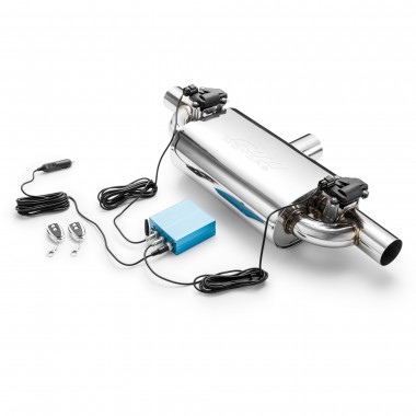 Silenziatore trasversale in acciaio inox da 76 mm con elettrovalvole e n2 uscite da 63 mm - lunghezza carcassa 350 mm