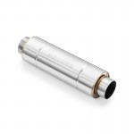 Silenziatore sportivo diretto RM01 in acciaio inox universale da 76 mm - lunghezza carcassa 400 mm - diametro esterno 110 mm Silenziatore sportivo diretto RM01 in acciaio inox universale da 76 mm - lunghezza carcassa 400 mm - diametro esterno 110 mm
